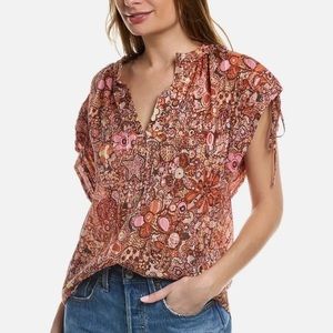A.L.C. Grace Silk Blend Cap Sleeve V-Neck Top Sorbet Paisley Shimmer Size 6